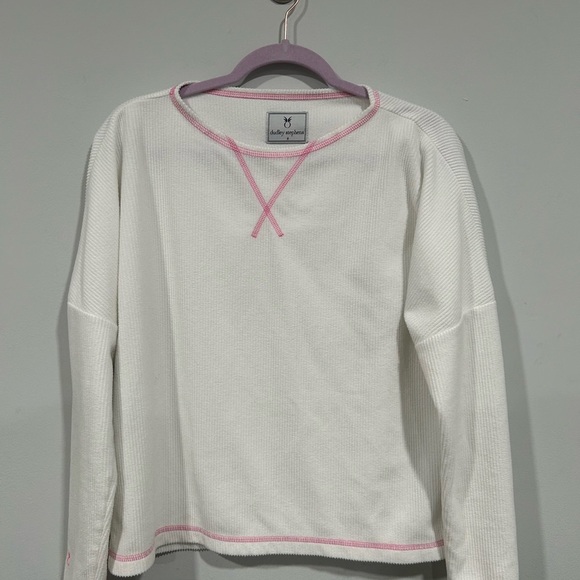 Dudley Stephens Somerset Ribbed Sweatshirt White and Pink Women’s  Small - Picture 1 of 3